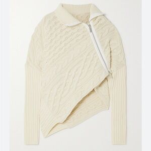 Sacai Cream Asymmetrical Cable-Knit Cardigan